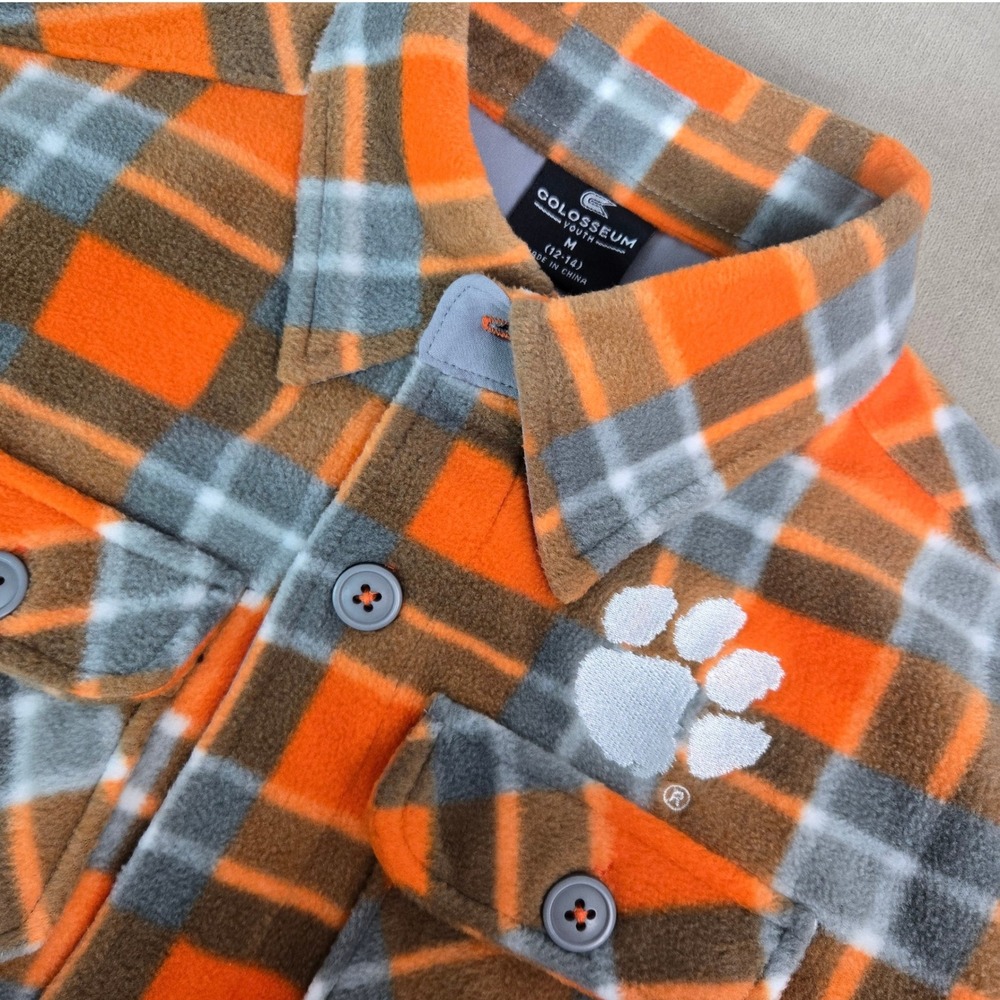Clemson Tigers Fleece Button Jacket Paw Orange Shacket M 12-14 Youth Pockets NEW